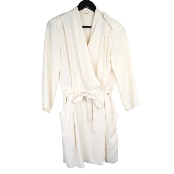 Aritzia Wilfred Franca Front Tie Wrap Epaulette Dress in Cream White Size 6 - Picture 2 of 7